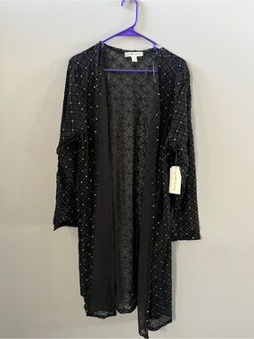 Eye Candy Black Sheer Mesh long coverup with Geometric Overlay